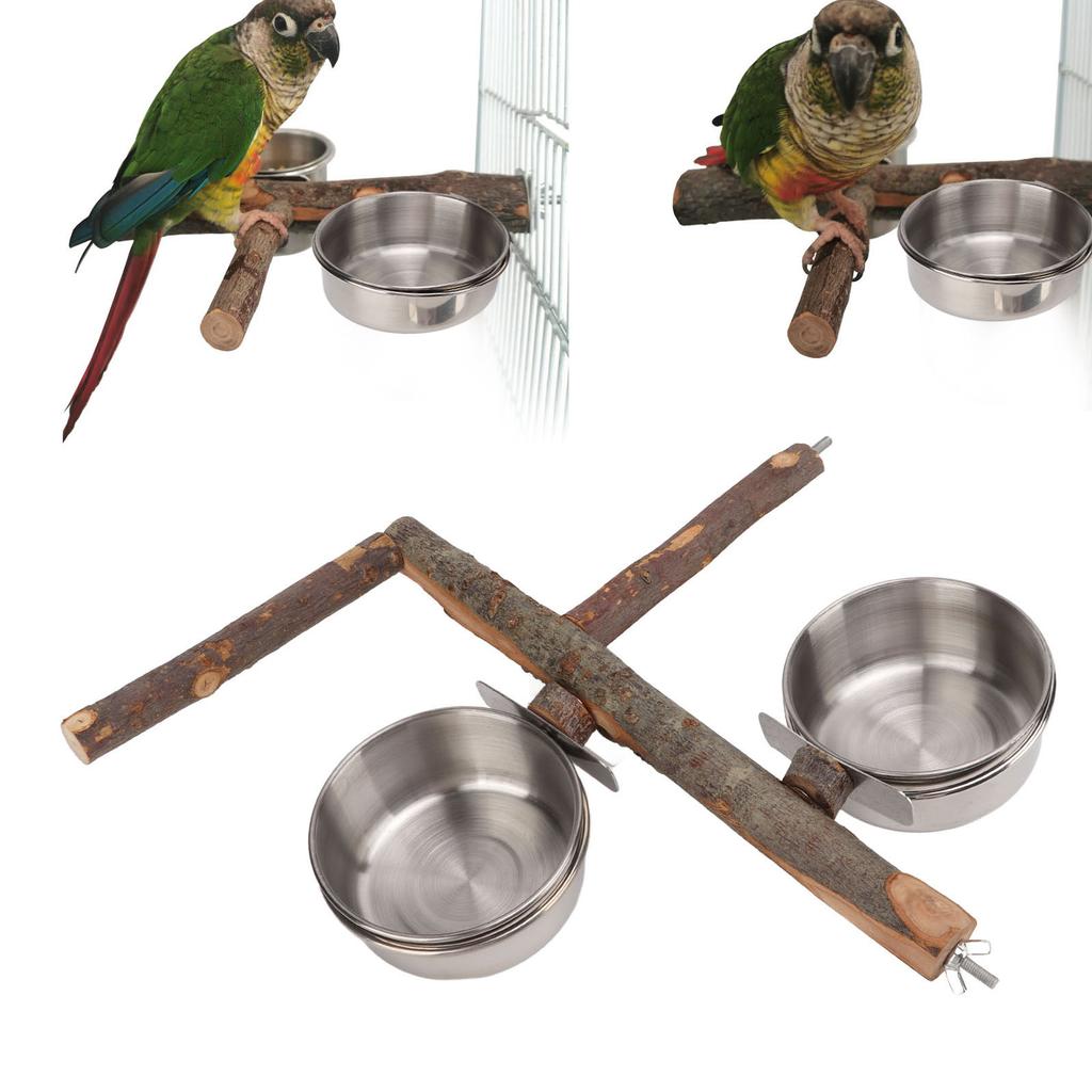 Drewniany stojak z miską ze stali nierdzewnej Zestaw podajnika dla ptaków Stojak na karmę