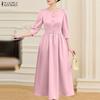 ZANZEA Women Casual Square Collar 3/4 Sleeve Long Dress