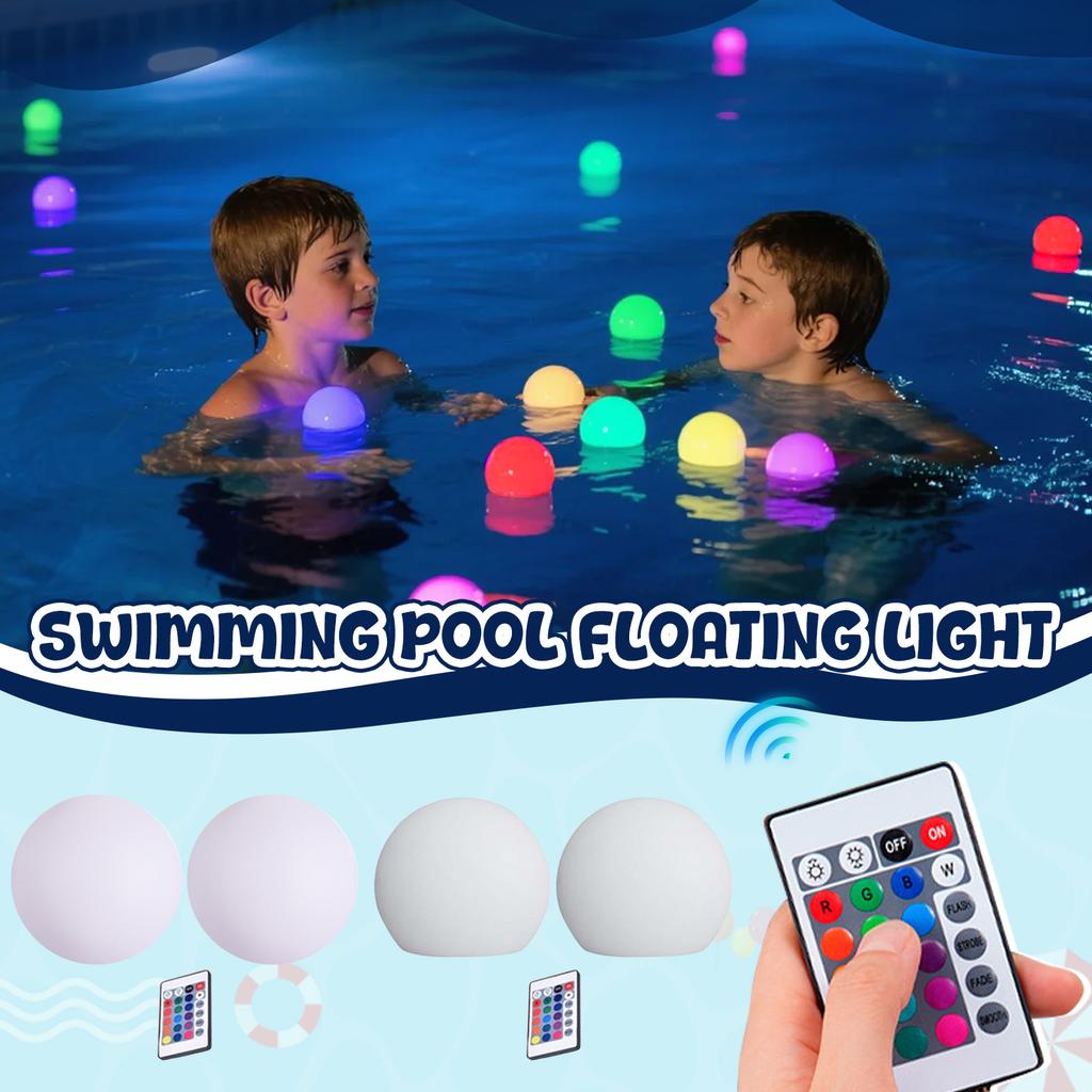 Remote Control Floating Pool Ball Lights 78mm Waterproof Sphere Light Set of 2 with 24 Key Remote Battery Powered for Indoor Outdoor Decor