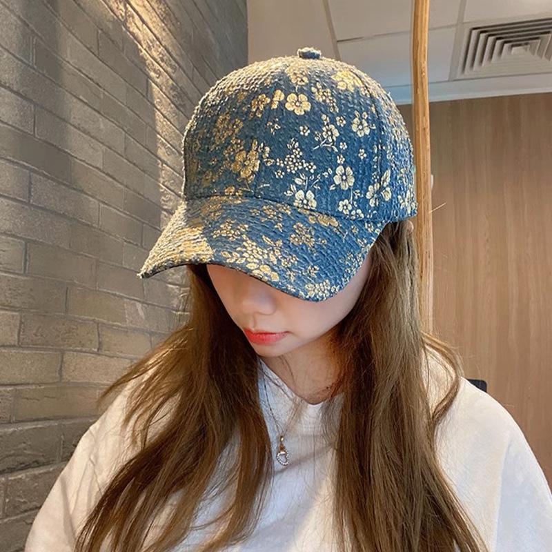 Hip Hop Kpop Flower Ladies Baseball Cap Cotton Guochao Street Reflective Versatile Sports Breathable Sun Hat