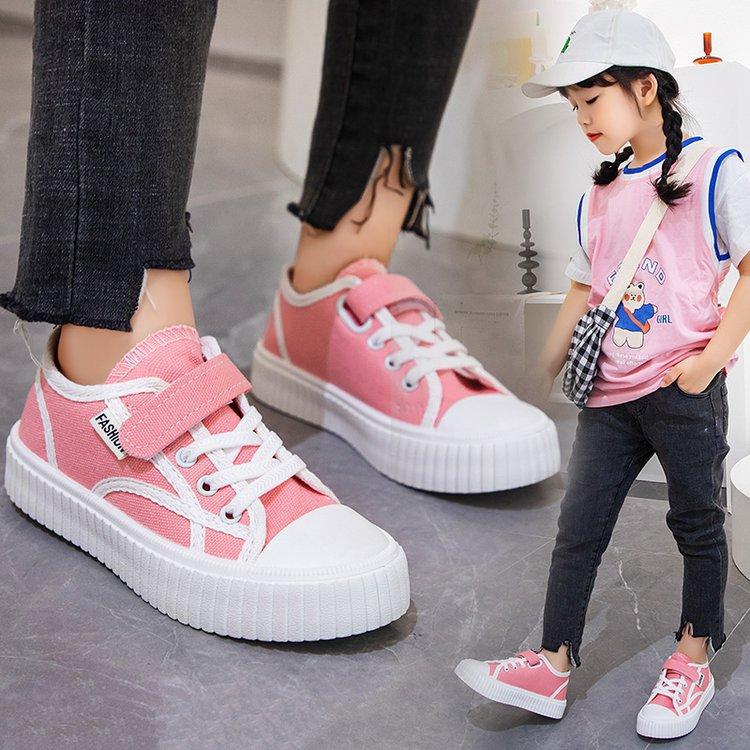 Girls' canvas shoes spring and autumn boys' non-slip casual board shoes medium and older children's sports shoes boys' cloth shoes casual soft sole