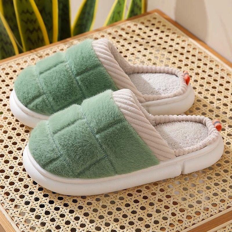 Women's & Men's Plush Cotton Slippers - Non-Slip, Thick Sole, Warm Indoor Footwear for Autumn/Winter