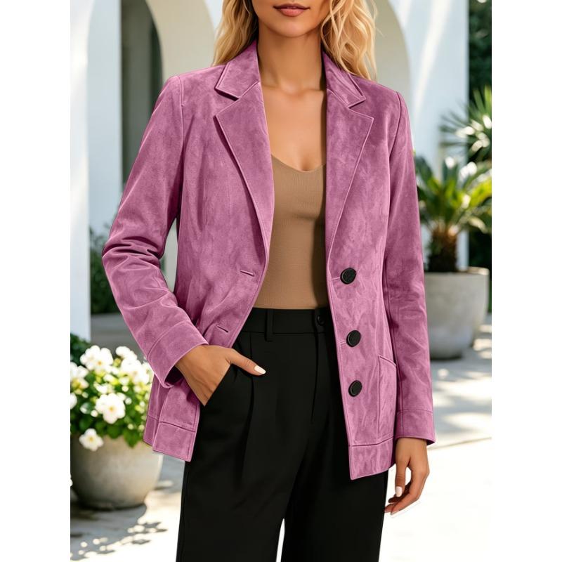 Women S Suede Lapel Pocket Long Sleeve Blazer