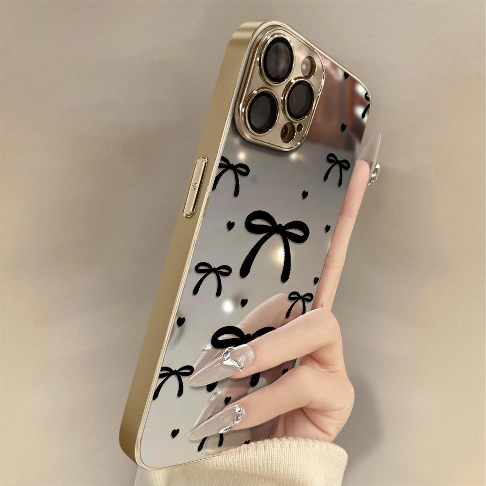 Simple Bow for Apple 16 Promax Personalized 15 New 14 Mobile Phone Case for IPhone 13 Mirror Creative
