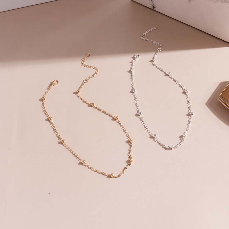 Módní Stříbrná barva Náhrdelník s kulatými korálky pro ženy Vintage kovový řetízek Náhrdelník s krátkým přívěskem Šperky Dárky na párty