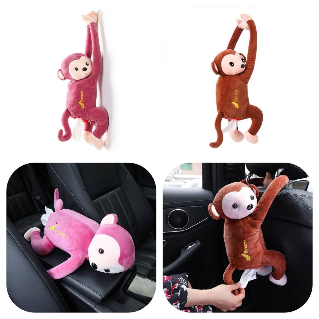 Cute Monkey Car Tissue Box Holder Plush Material Long-lasting Car And Home Use