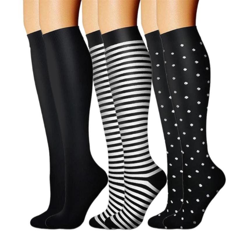 3 Pairs High Elastic Knee Length Compressed Socks for Sports Enthusiasts and Long Distances Traveling Fatigue Relief