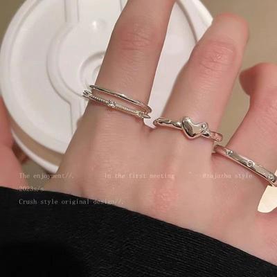 Love Plain Ring Zircon Open Ring Female Niche Design Cold Wind Ring Light Luxury High Sense Stacking Wearing Index Finger Ring