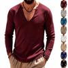 T-shirt da uomo a maniche lunghe con scollo a V profondo, casual, vestibilità larga, top elasticizzato per la primavera e l'autunno