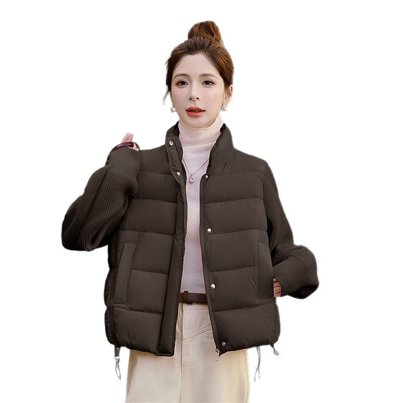 Knitted stand-up collar splicing cotton clothes autumn and winter new fashion warm short light jacket clothing