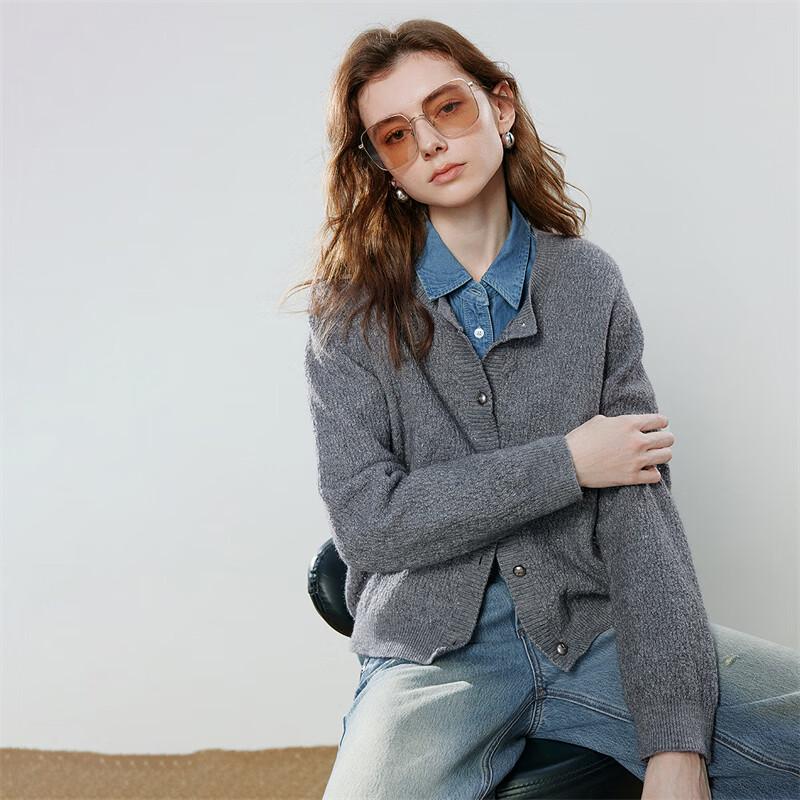 Cardigan torsadé rétro pour femme avec fil argenté