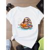 Sloth with Rainbow Quilt Print Women's Short Sleeve T-Shirt Harajuku Sleeve Casual Clothing Street Tops Clothes