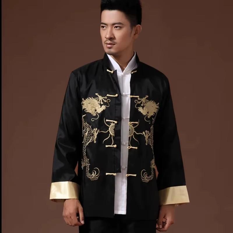 Men Embroidered Tops Chinese Traditional Phoenix Printed Clothes Dragon Tang Suit Clothing Long Sleeve Jacket