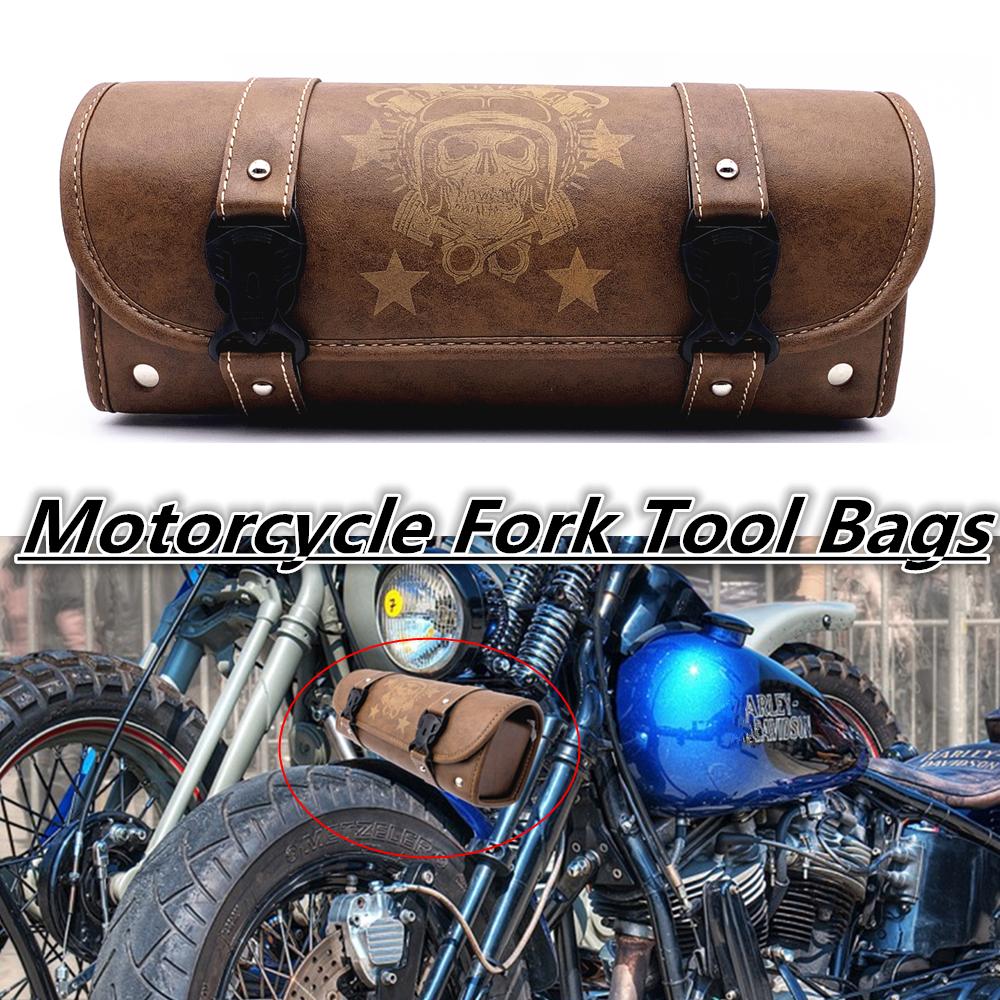 

Universal Motorcycle Fork Bag PU Leather Saddlebags Tool Bag Storage Pouch Waterproof