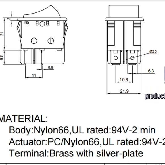 

R210-C5L-WR Taiwan Import Rocker Switch for Welding Machine/Heater