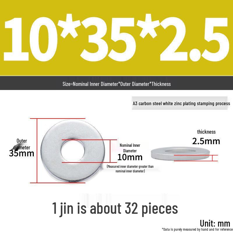 Extra Large Galvanized Metal Flat Washer - Thickened Round Screw Washer M6-M16