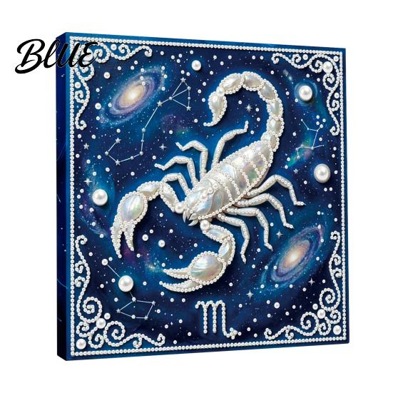 Faux Pearl Painting Kit DIY Kit 12 Zodiac Signs Rhinestone Art Set for Adults Beginners Handmade Wooden Frame Fake Wall Decoration Crafts