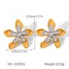 Edelstahl gold- und silberfarbene Color-Block-Blumenohrringe mit gehämmertem Muster, Statement-Schmuck, vielseitige Titanstahl-Stecker