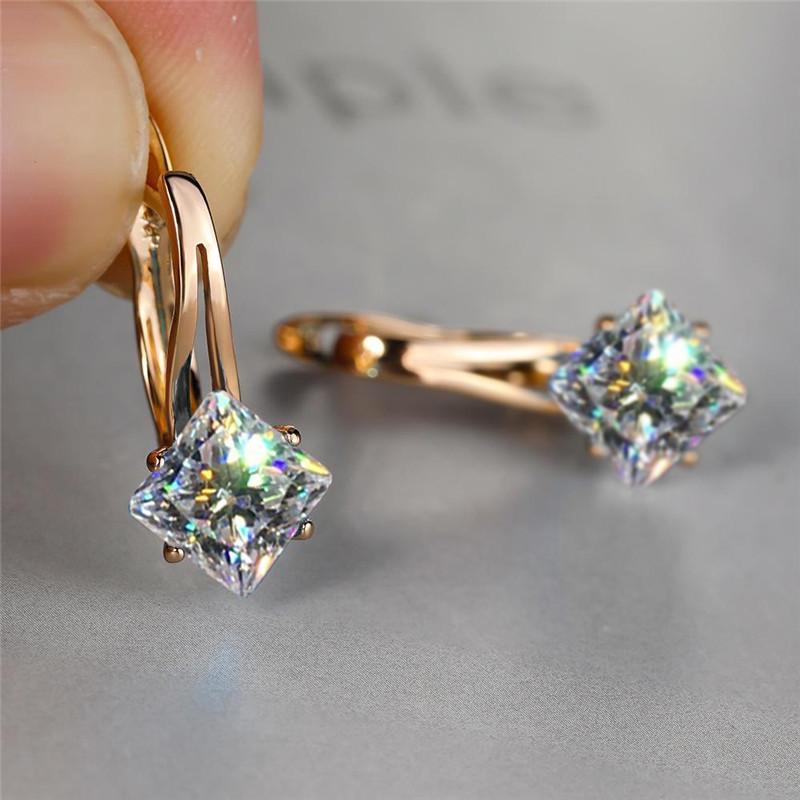 

Cute Female Champagne Square Jewelry Luxury Crystal Zircon Stone Hoop Earring Rose Gold Color Wedding Earrings For Women білий