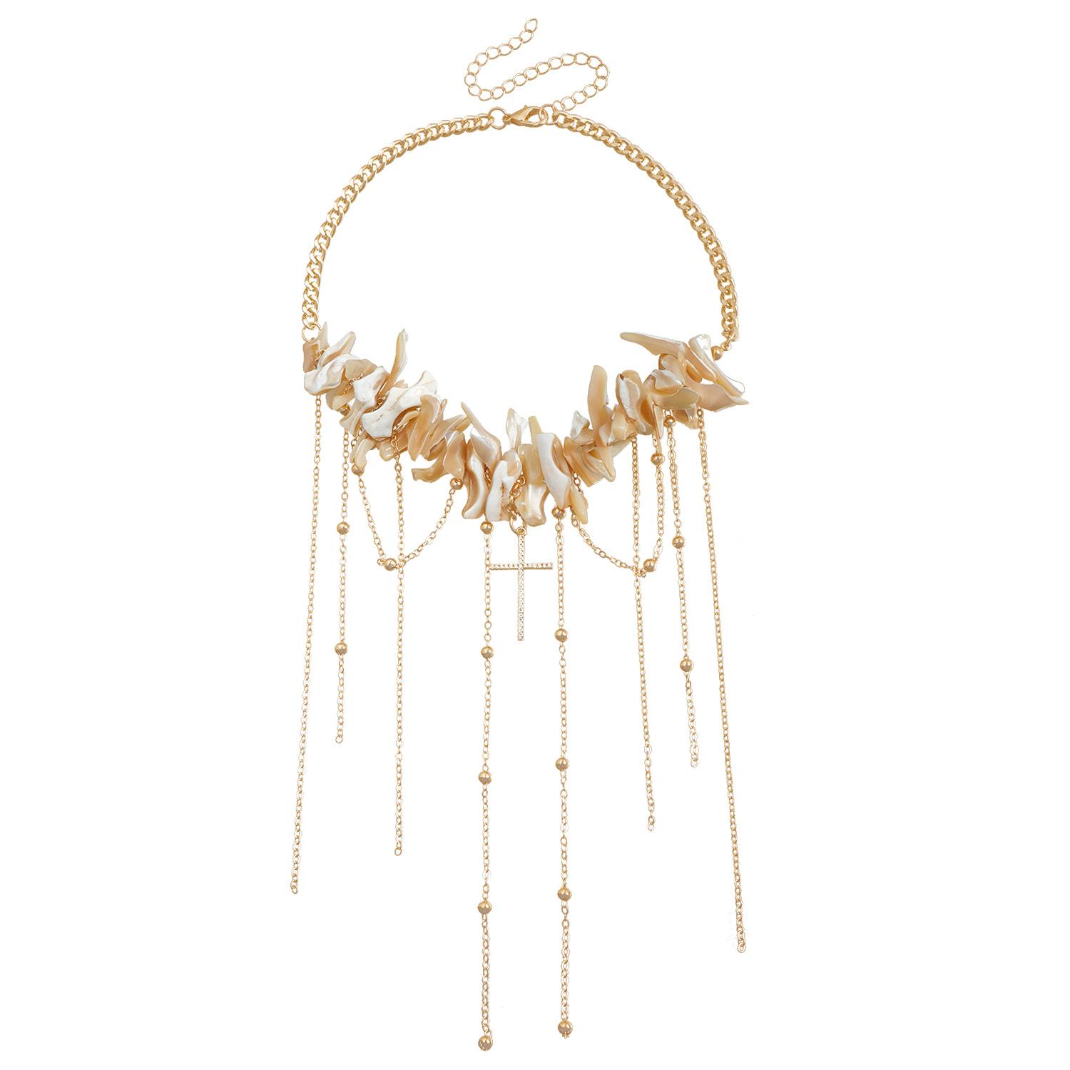 

Jewelry Irregular Shell Tassel Cross Mix And Match Clavicle Chain Vintage Style Necklace