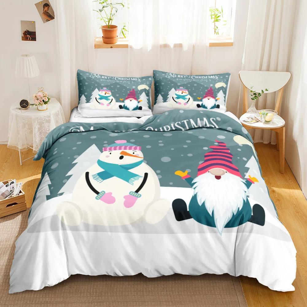 Christmas Duvet Cover Set Christmas Celebration Winter Polyester Bedding Set With Zipper Ties For All Season Double Queen King