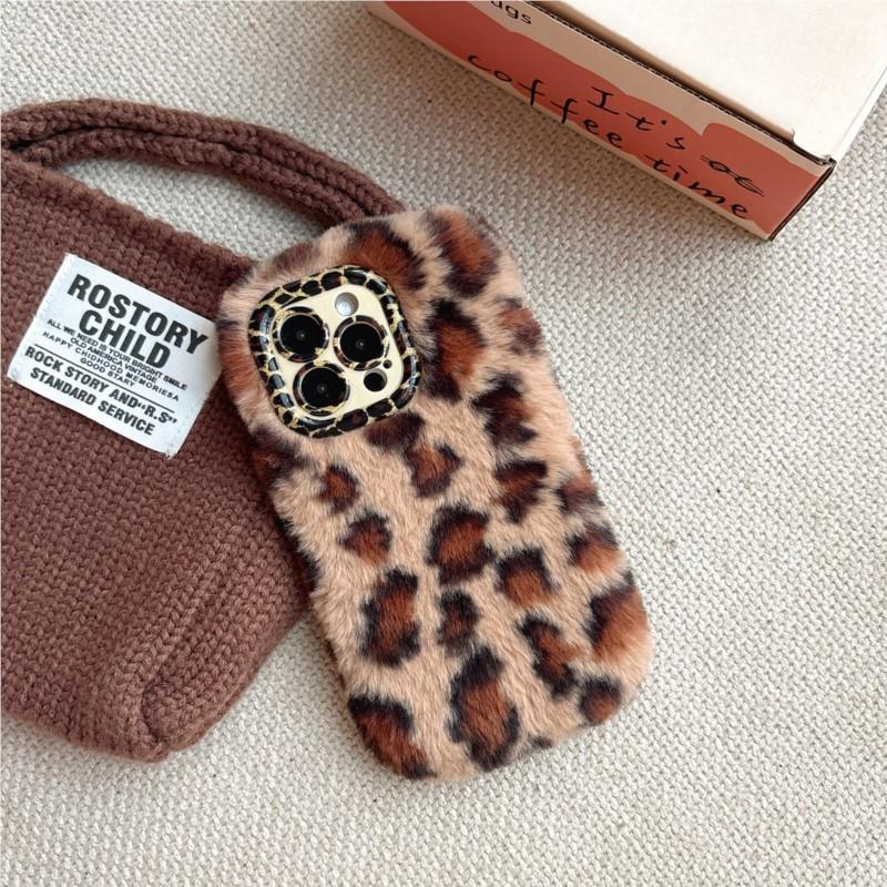 Fashion Leopard Fluffy Fur Case For iPhone 17 Pro Max 16 Plus 15 14 13 12 11Kickstand Camera Lens Protection Frame Funda 17 Air