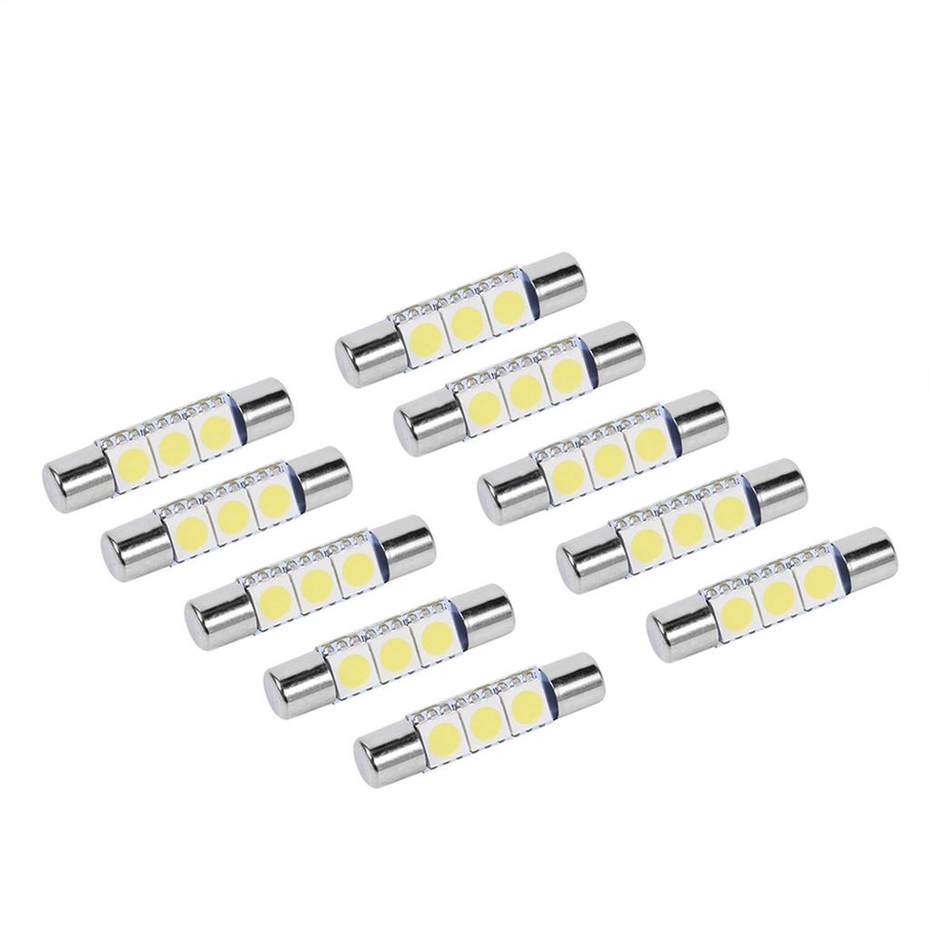 10Pcs 3 SMD 31mm 6641 Fuse LED Bulb Vanity Mirror Light Sun Visor Lamp Bulb White