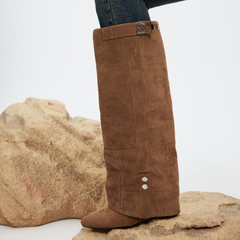 Women Boots Elegant Comfortable Shoes Women 2026 New Fashion Frosted Mid-calf Boots Women Low Heel Plus Velvet Knight Boots