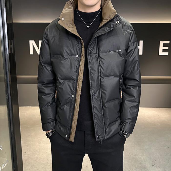 Men's Warm White Duck Down Jacket with Short Stand-Up Collar - Trendy Winter 2025 Arrival