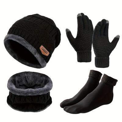 Winter Accessory Set 4-Piece- Unisex Stretch Knit Beanie, Gloves, Scarf, Socks | Lightweight Polyester Outdoor Gear | Hand Wash | No Closure Knit