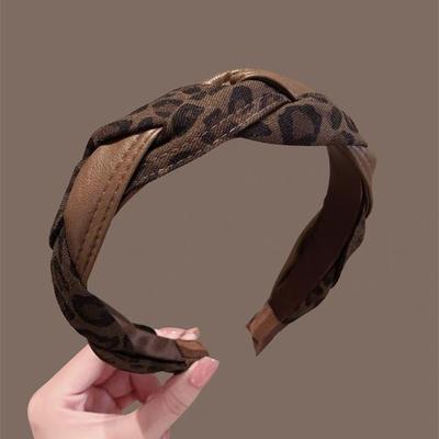 Autumn and Winter New Leopard Print Braided Headband for Women, High-end Headband, High Cranium, Face Wash, Hairpin, Versatile Hair Bundle