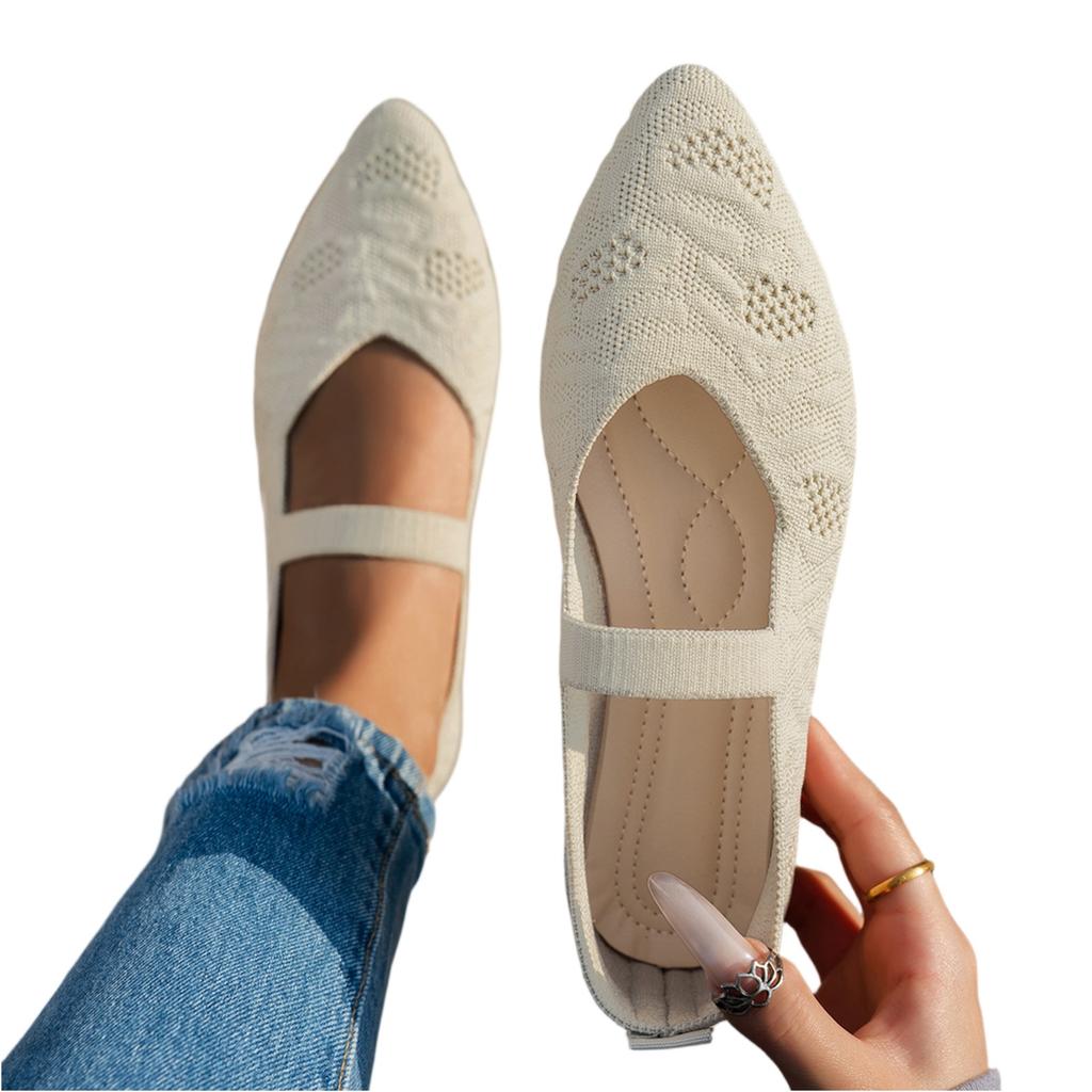 Women's Fashion Breathable Flyknit Pointed Toe Single Strap Casual Flats Lightweight Flexible Sole Comfortable Fit Slip On Shoes
