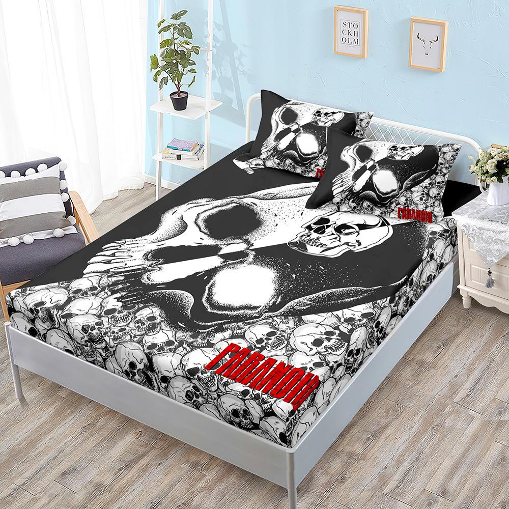 Skull Mattress Three-Piece Set, Bedspread, Pillowcase, Mattress Protective Cover, Dust-Proof And Non-Slip.