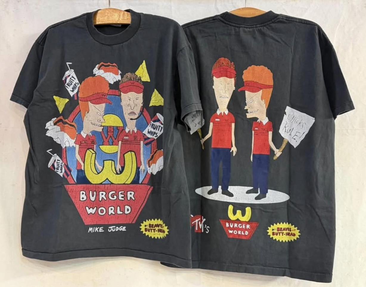 Vintage Beavis And Butt Head Work Sucks Burger World Mens XL T-Shirt REPRINT L