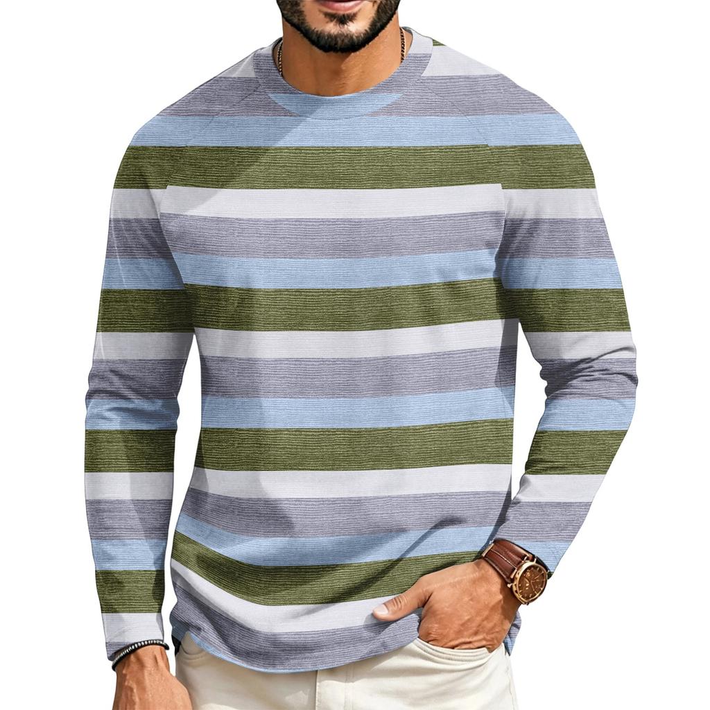 T-shirt casual a manica lunga raglan da uomo con girocollo, per l'uso quotidiano