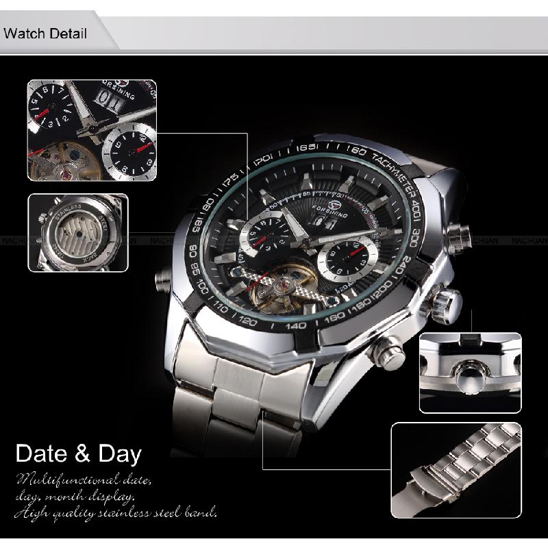 FORSINING Classic Automatic Sport Men Watch Tourbillon Mechanical Skeleton Multifunctional Date Day Month Male Casual Wristwatch