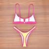 2025 V-Neck Color Block Push-Up Bikini with Split Design