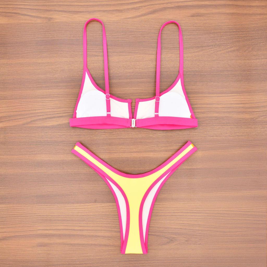 2025 V-Neck Color Block Push-Up Bikini with Split Design