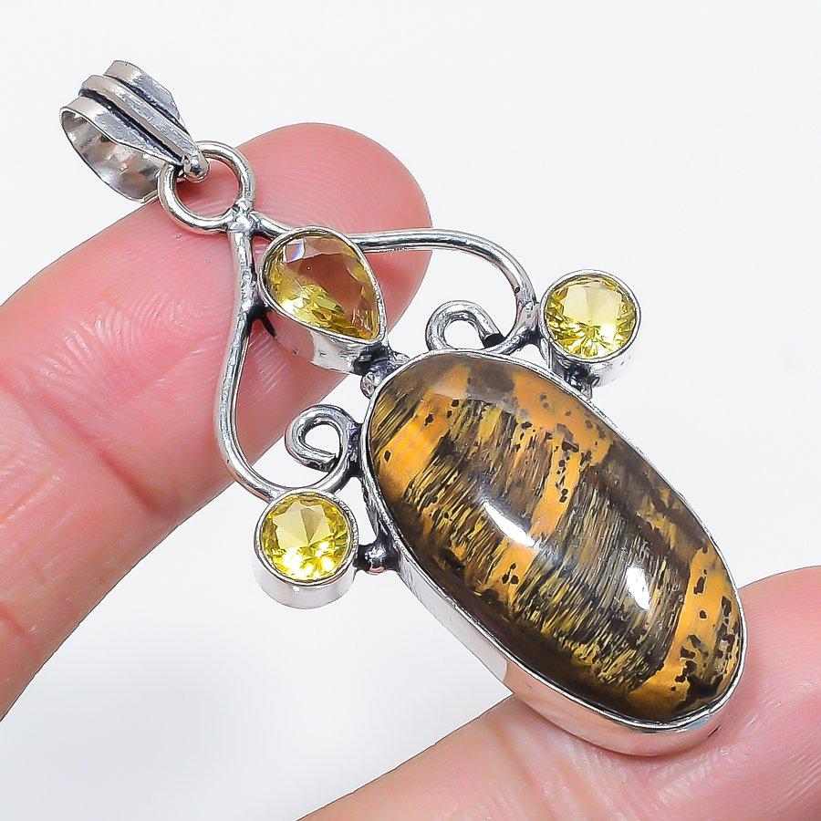 

Натуральный тигровый глаз, цитрин, ювелирная подвеска из стерлингового серебра 925 пробы, 2,36 n1q23