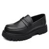 Black Platform Loafers Slip On Chunky Sole Casual Dress Shoes Comfortable Fashion Footwear For All Match For Daily Wear Office