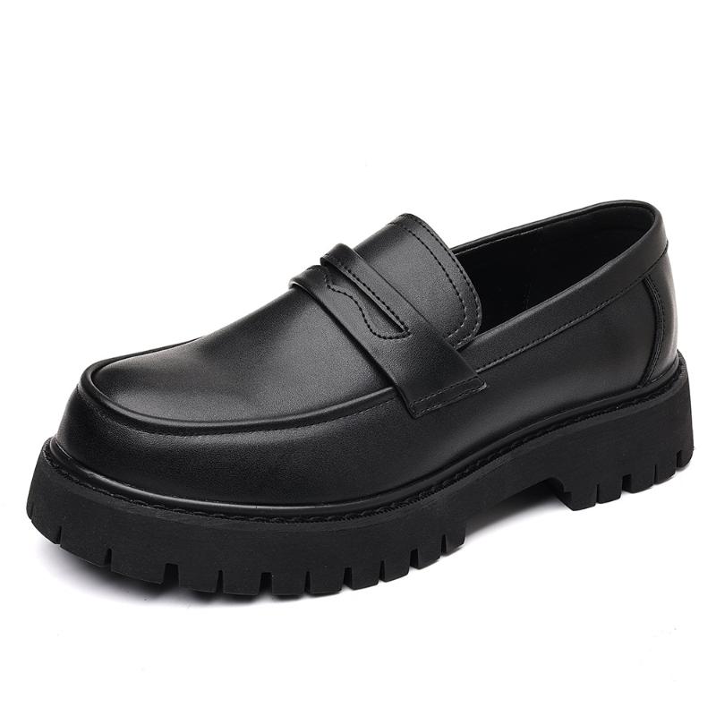 Black Platform Loafers Slip On Chunky Sole Casual Dress Shoes Comfortable Fashion Footwear For All Match For Daily Wear Office