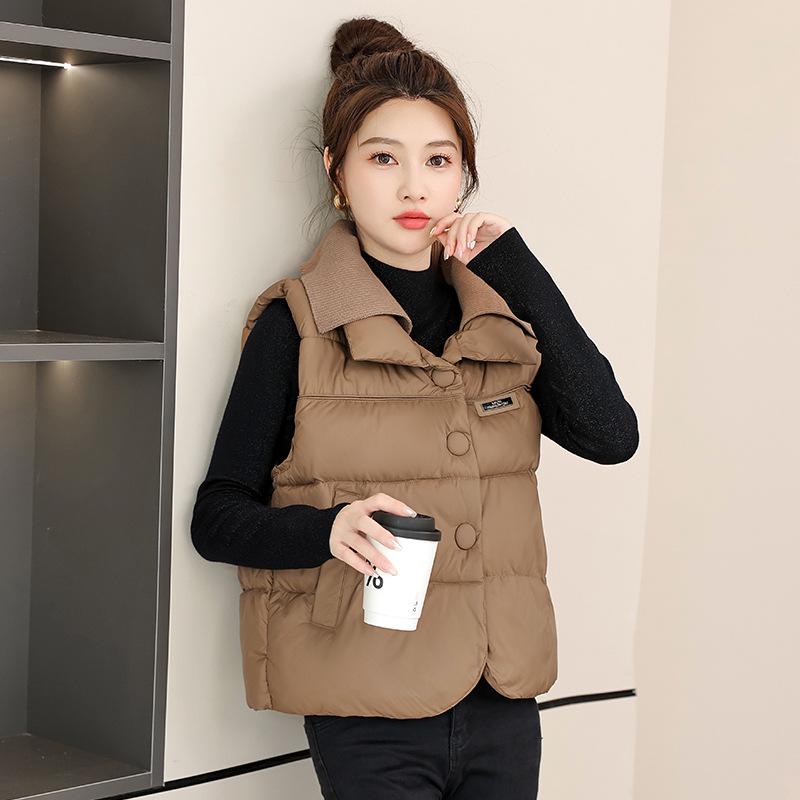 2026 Korean Style Patchwork Down Cotton Women's Sleeveless Winter Vest - Trendy European Outerwear