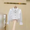 Girls White Blouse Long Sleeve Ruffle Lace Trim Viscose Shirt Children Student Class Uniform Schoolwear Spring Autumn Kids Top Fashion Design Layering