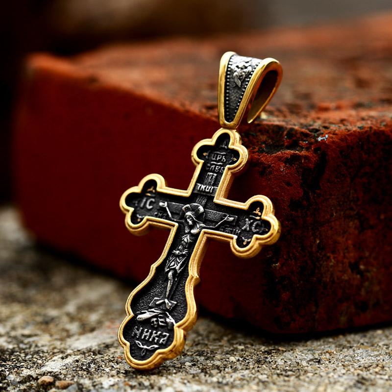 BEIER 2023 New Updated Design 316L Stainless Steel Cross Jesus Pendant Catholicism Christian Jewelry Gold Color Men's Pendant