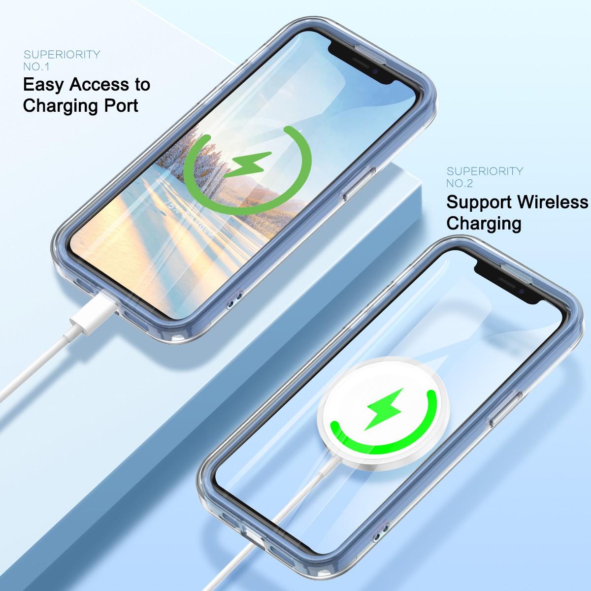 

For iPhone 12/12 Pro Gradient Case PC+TPU Phone Cover with PET Screen Protector Blue