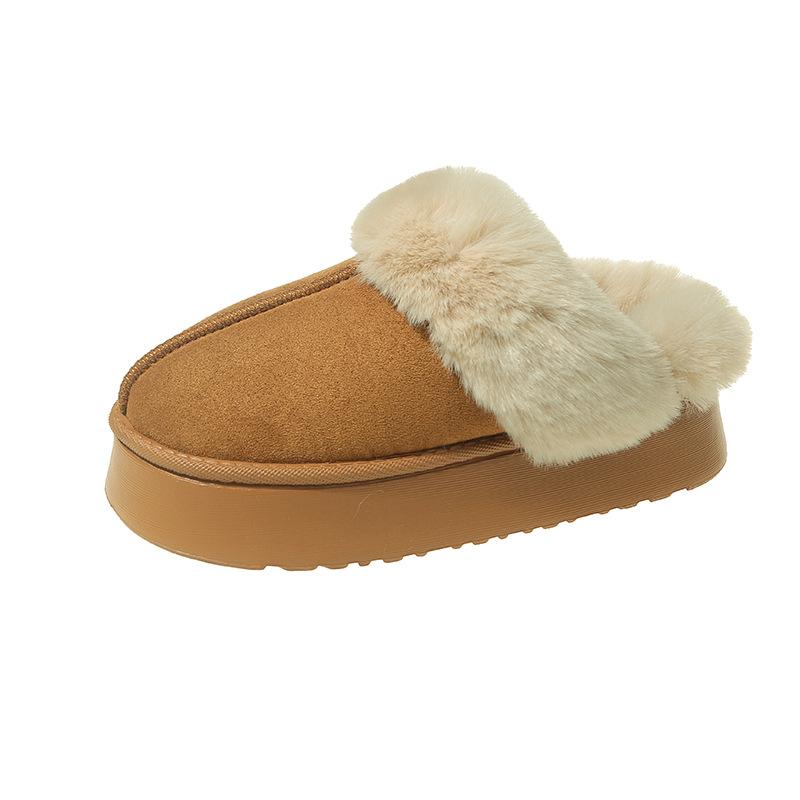 Cotton slippers women's thick bottom 2025 new anti-velvet leather Internet celebrity Mori hair slippers winter warm indoor home and outdoor wear