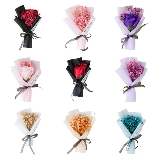Yousheng Mini Dried Flower Baby's Breath Bouquet Aromatherapy Soap Rose Flower Arrangement Scented Gift for Women Car Interior Decor