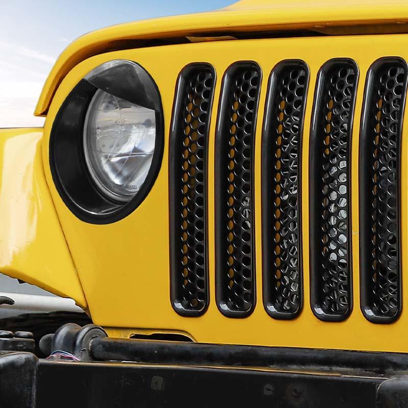 Car Front Hood Grille Ring Cover Headlight Circle Protective Sticker For Jeep Wrangler TJ 1997-2006 Car Exterior Accessories