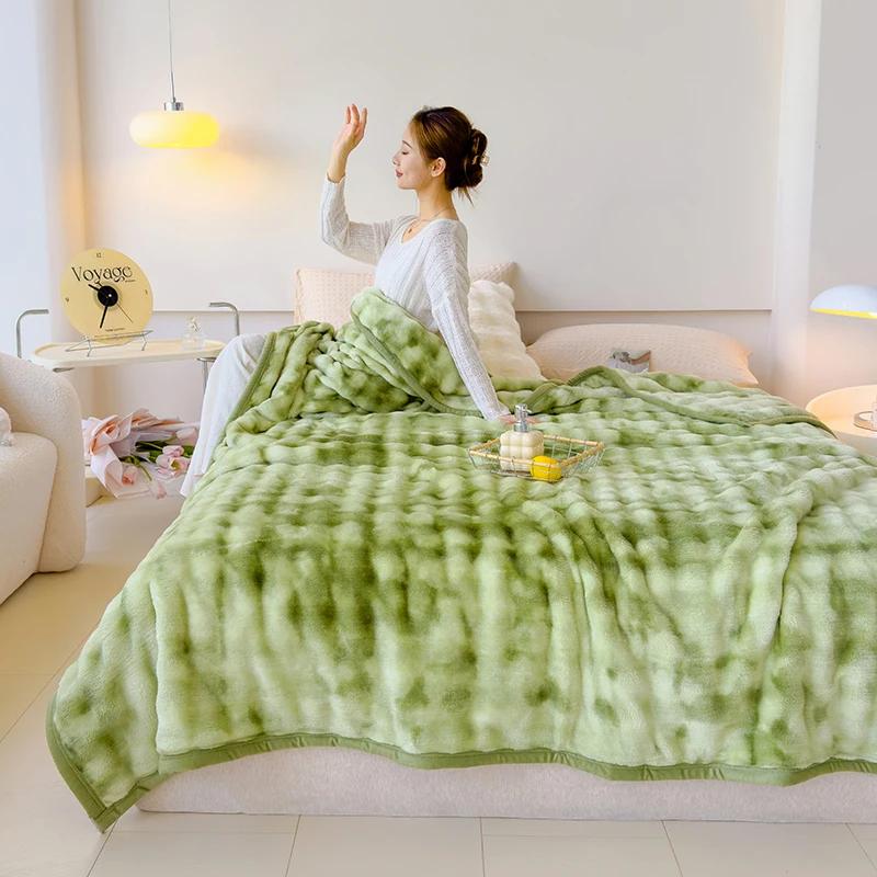 New Modern Minimalist Thick Rabbit Fur Blanket With Solid Color Printed Flannel Winter Nap Suitable For Bedroom Warming Products