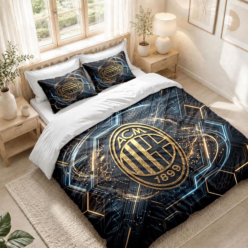 Bedding Set 1 Duvet Cover 2 Pillowcases AC Milan Print Bedroom Home Decoration